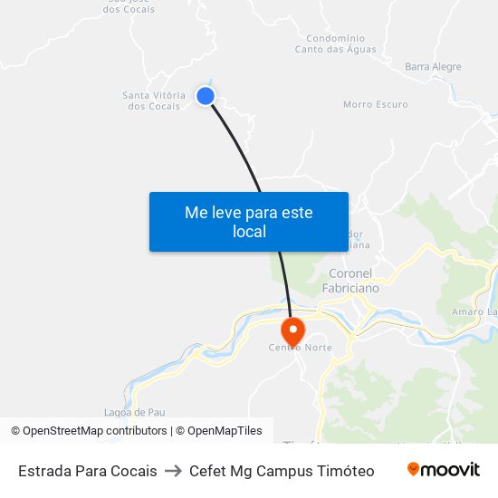 Estrada Para Cocais to Cefet Mg Campus Timóteo map