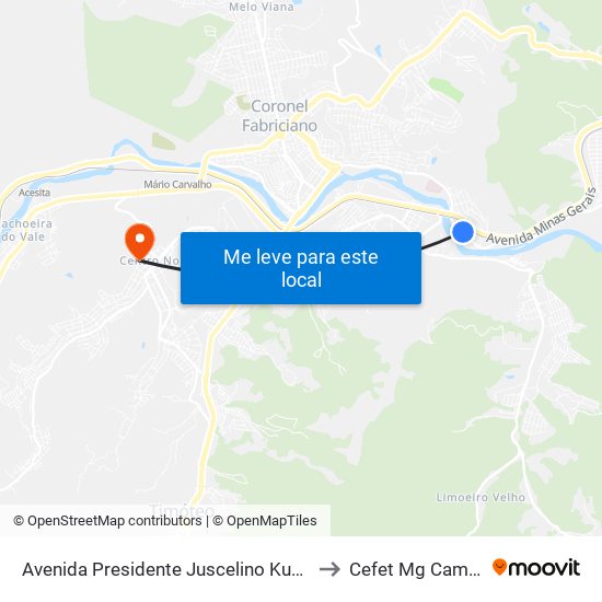 Avenida Presidente Juscelino Kubitscheck De Oliveira, 209 to Cefet Mg Campus Timóteo map