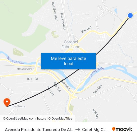 Avenida Presidente Tancredo De Almeida Neves, 4121 | Posto Leve to Cefet Mg Campus Timóteo map