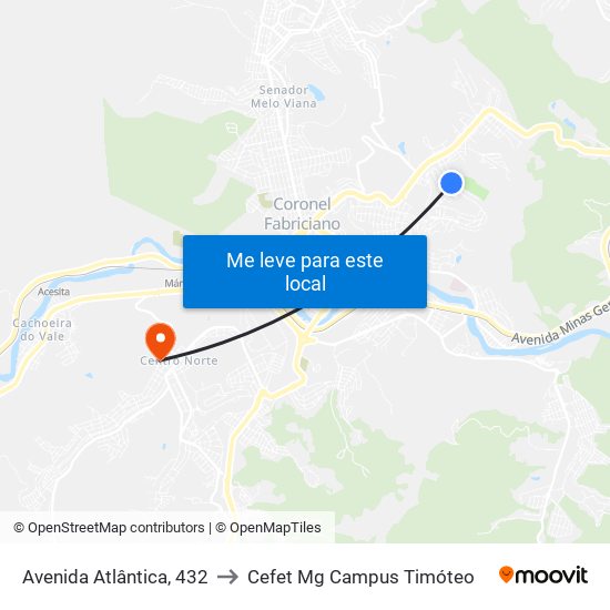 Avenida Atlântica, 432 to Cefet Mg Campus Timóteo map