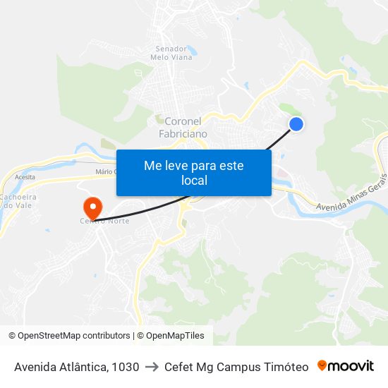 Avenida Atlântica, 1030 to Cefet Mg Campus Timóteo map