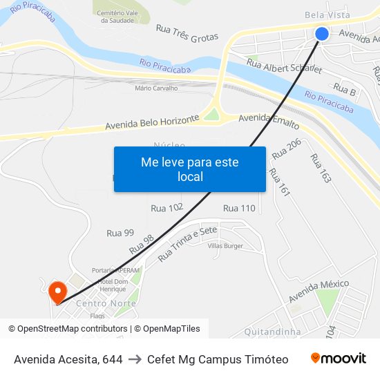 Avenida Acesita, 644 to Cefet Mg Campus Timóteo map