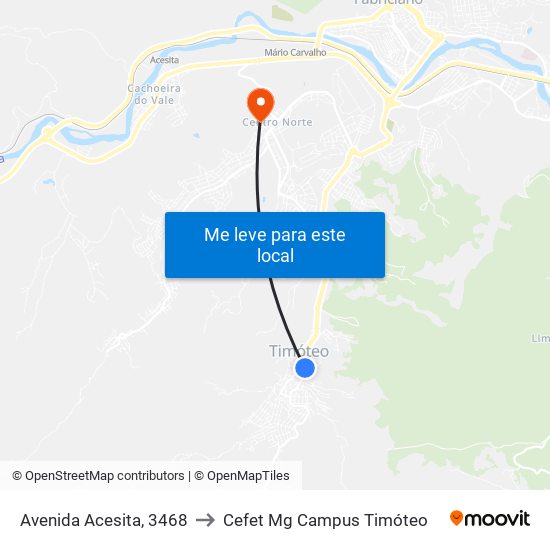 Avenida Acesita, 3468 to Cefet Mg Campus Timóteo map