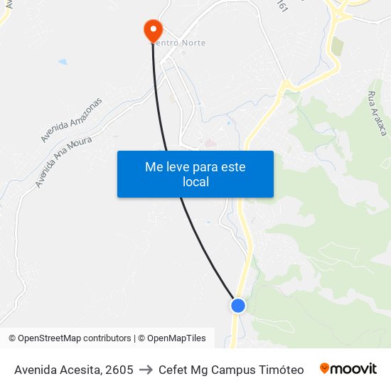 Avenida Acesita, 2605 to Cefet Mg Campus Timóteo map