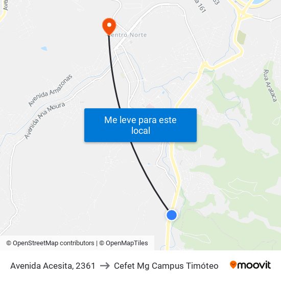 Avenida Acesita, 2361 to Cefet Mg Campus Timóteo map