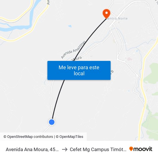 Avenida Ana Moura, 4577 to Cefet Mg Campus Timóteo map