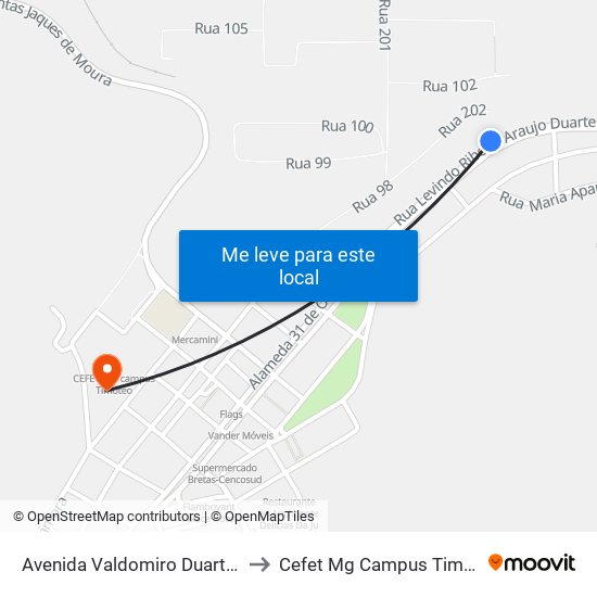 Avenida Valdomiro Duarte, 25 to Cefet Mg Campus Timóteo map