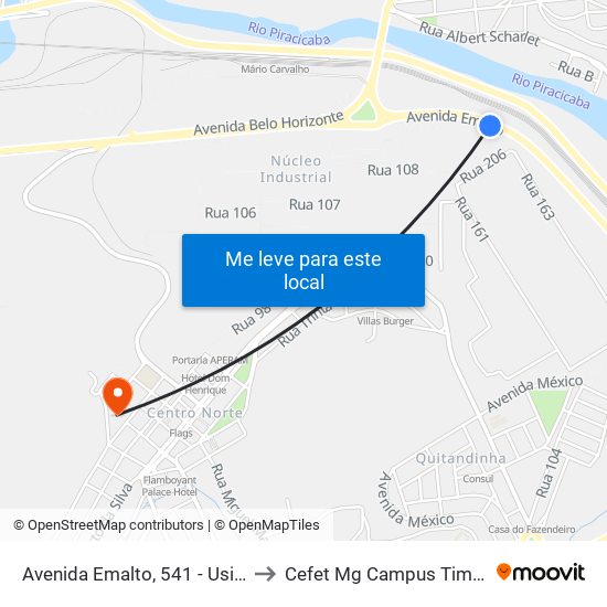 Avenida Emalto, 541 - Usiflora to Cefet Mg Campus Timóteo map