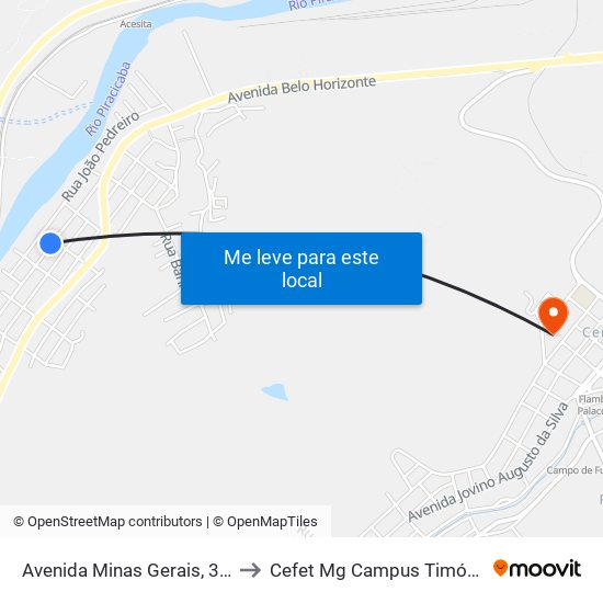 Avenida Minas Gerais, 340 to Cefet Mg Campus Timóteo map