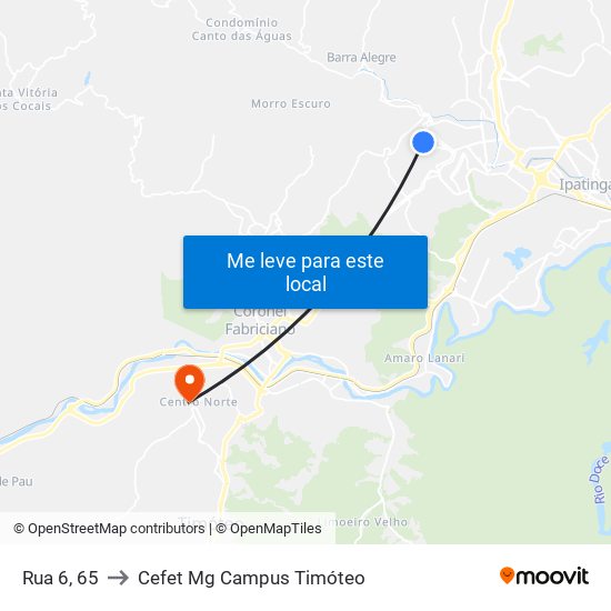 Rua 6, 65 to Cefet Mg Campus Timóteo map