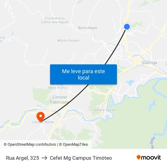 Rua Argel, 325 to Cefet Mg Campus Timóteo map