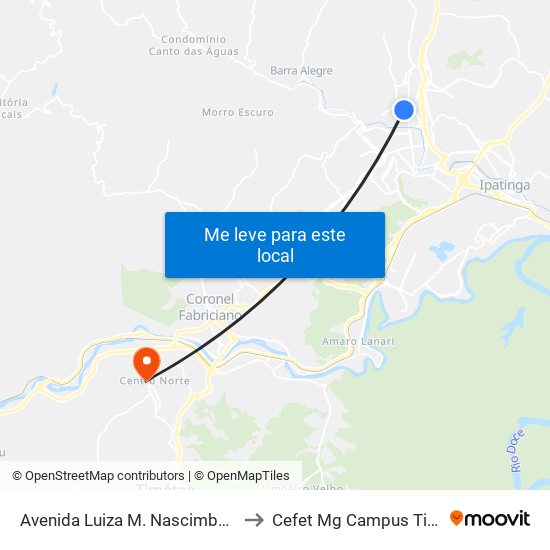 Avenida Luiza M. Nascimbene, 831 to Cefet Mg Campus Timóteo map