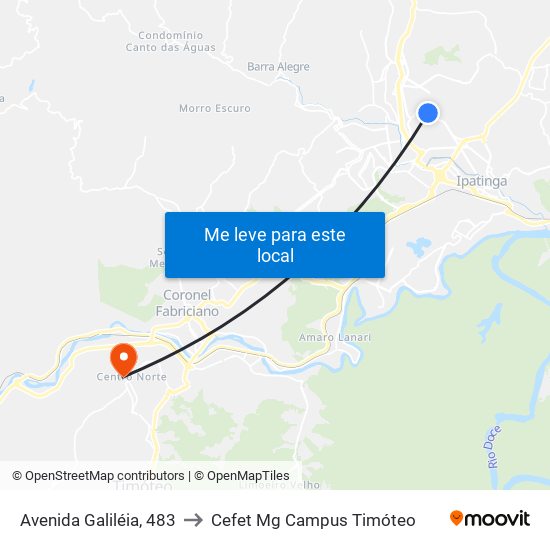 Avenida Galiléia, 483 to Cefet Mg Campus Timóteo map