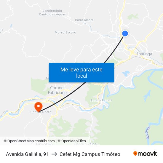 Avenida Galiléia, 91 to Cefet Mg Campus Timóteo map