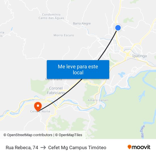 Rua Rebeca, 74 to Cefet Mg Campus Timóteo map