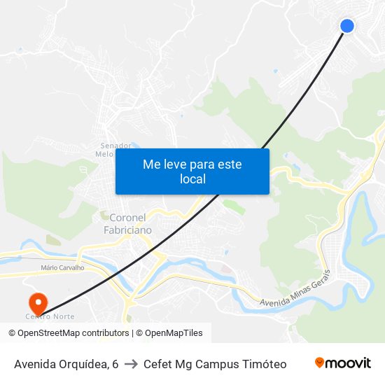 Avenida Orquídea, 6 to Cefet Mg Campus Timóteo map