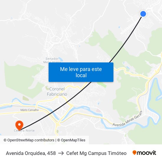 Avenida Orquídea, 458 to Cefet Mg Campus Timóteo map