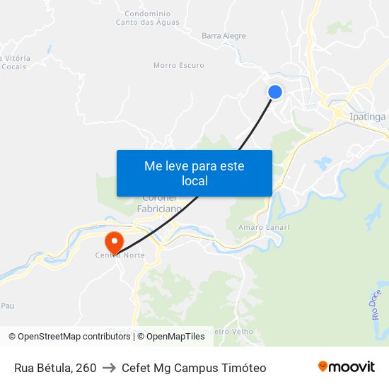 Rua Bétula, 260 to Cefet Mg Campus Timóteo map