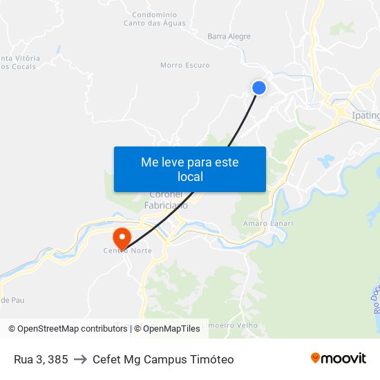 Rua 3, 385 to Cefet Mg Campus Timóteo map