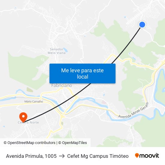 Avenida Primula, 1005 to Cefet Mg Campus Timóteo map