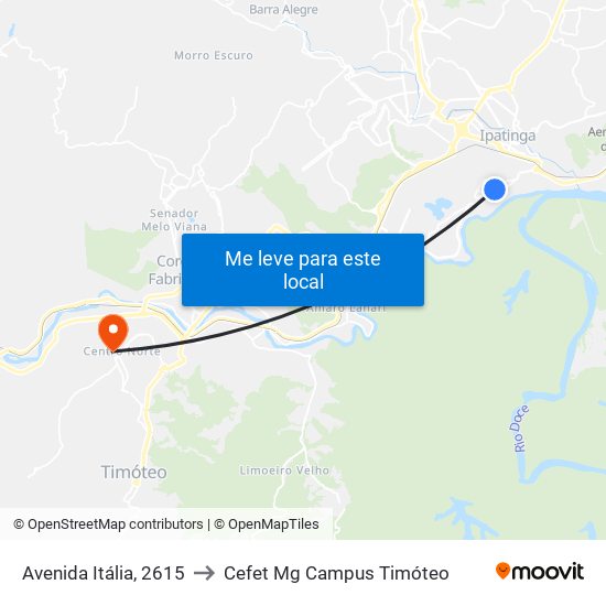 Avenida Itália, 2615 to Cefet Mg Campus Timóteo map