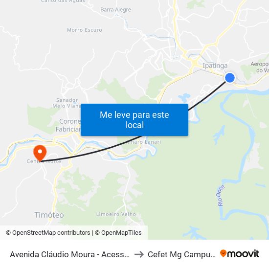 Avenida Cláudio Moura - Acesso À Vila Ipanema to Cefet Mg Campus Timóteo map