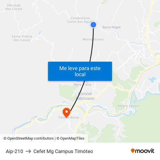 Aip-210 to Cefet Mg Campus Timóteo map