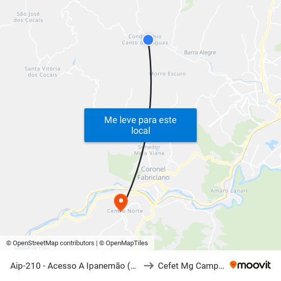 Aip-210 - Acesso A Ipanemão (Sentido Ipaneminha) to Cefet Mg Campus Timóteo map