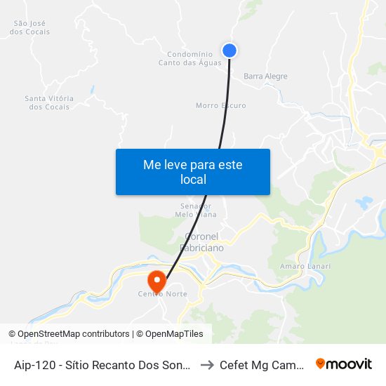 Aip-120 - Sítio Recanto Dos Sonhos (Sentido Ipatinga) to Cefet Mg Campus Timóteo map