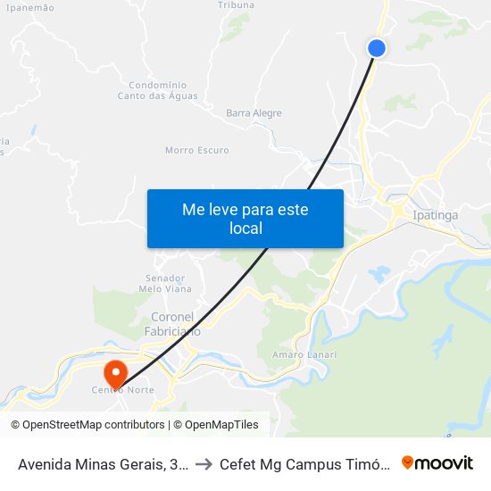 Avenida Minas Gerais, 338 to Cefet Mg Campus Timóteo map