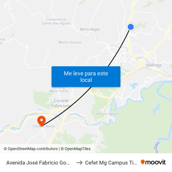 Avenida José Fabrício Gomes, 325 to Cefet Mg Campus Timóteo map