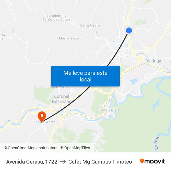 Avenida Gerasa, 1722 to Cefet Mg Campus Timóteo map