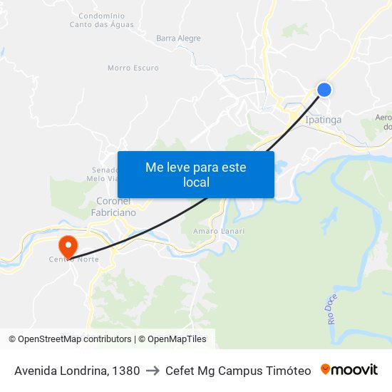 Avenida Londrina, 1380 to Cefet Mg Campus Timóteo map