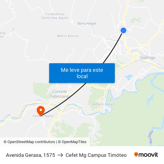 Avenida Gerasa, 1575 to Cefet Mg Campus Timóteo map