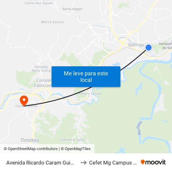 Avenida Ricardo Caram Guimarães, 240 to Cefet Mg Campus Timóteo map