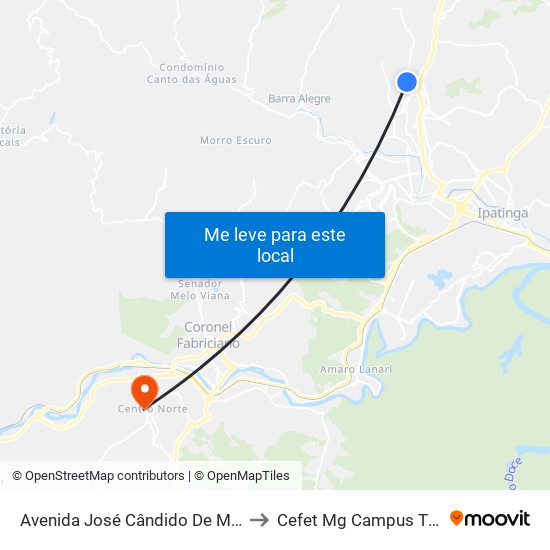 Avenida José Cândido De Meire, 745 to Cefet Mg Campus Timóteo map