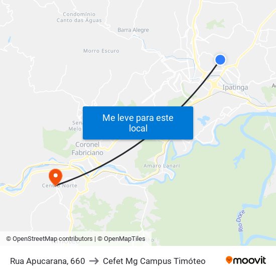 Rua Apucarana, 660 to Cefet Mg Campus Timóteo map