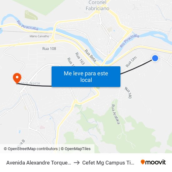 Avenida Alexandre Torquetti, 84 to Cefet Mg Campus Timóteo map