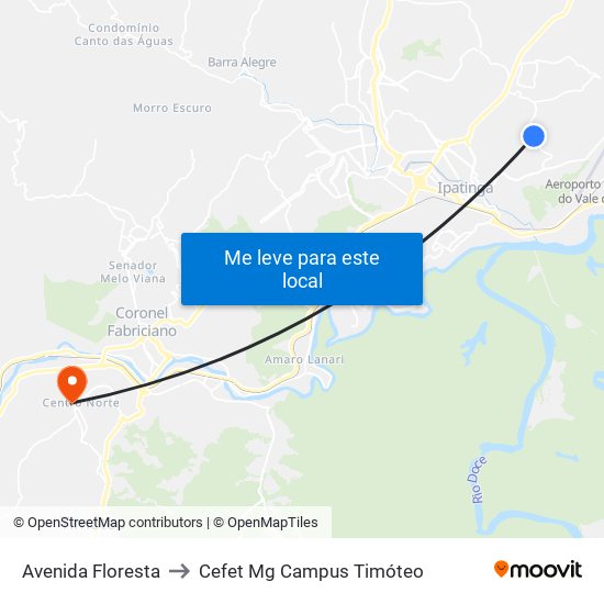 Avenida Floresta to Cefet Mg Campus Timóteo map