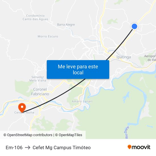 Em-106 to Cefet Mg Campus Timóteo map