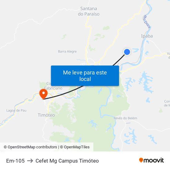 Em-105 to Cefet Mg Campus Timóteo map