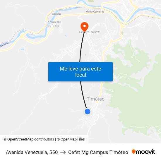 Avenida Venezuela, 550 to Cefet Mg Campus Timóteo map
