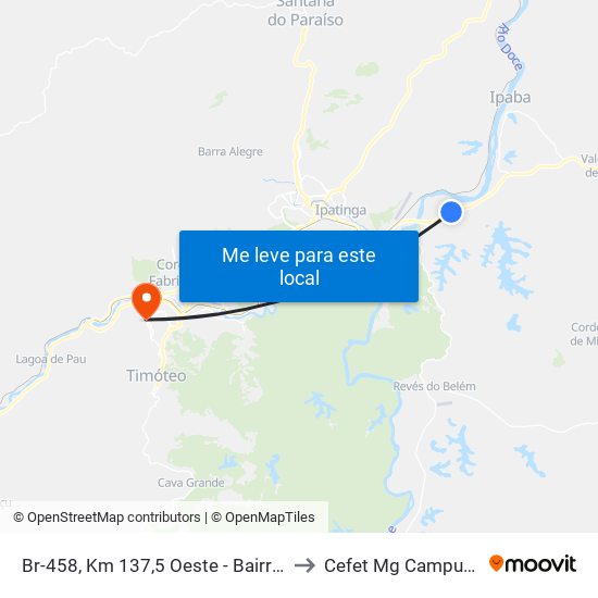 Br-458, Km 137,5 Oeste - Bairro Porto Seguro to Cefet Mg Campus Timóteo map