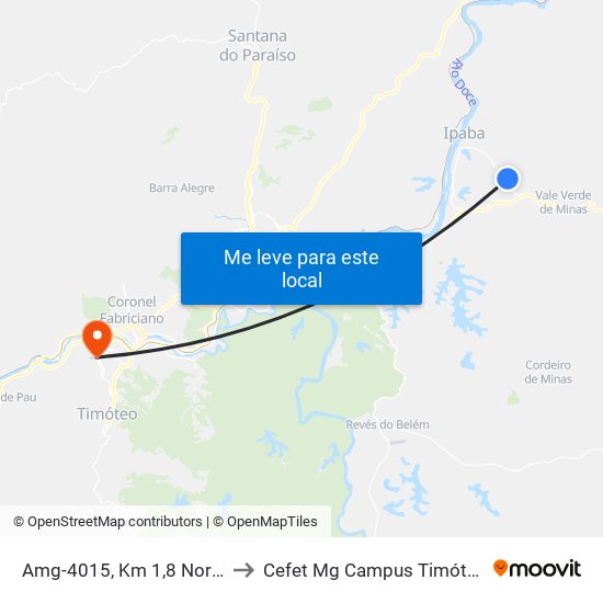 Amg-4015, Km 1,8 Norte to Cefet Mg Campus Timóteo map