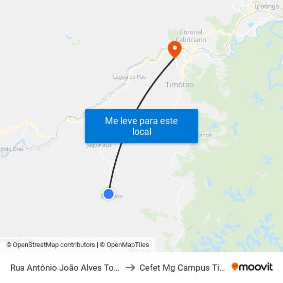 Rua Antônio João Alves Torres, 55 to Cefet Mg Campus Timóteo map