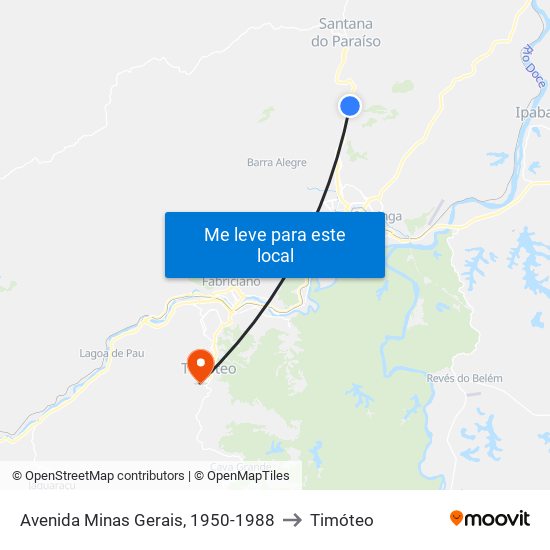 Avenida Minas Gerais, 1950-1988 to Timóteo map