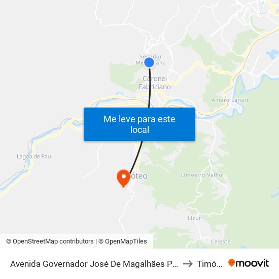 Avenida Governador José De Magalhães Pinto, 2329 to Timóteo map