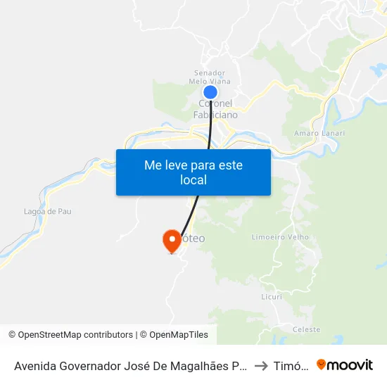 Avenida Governador José De Magalhães Pinto, 1726 to Timóteo map