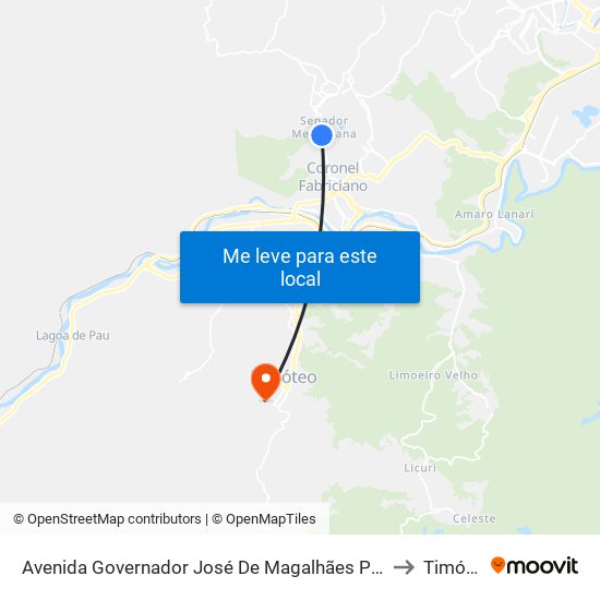 Avenida Governador José De Magalhães Pinto, 2220 to Timóteo map