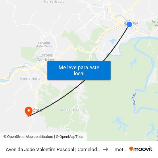 Avenida João Valentim Pascoal | Camelódromo 1 to Timóteo map